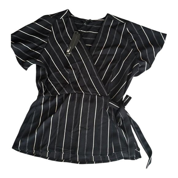 Womens Blouse Size Small Stretch Black and White Wrap - Picture 1 of 5